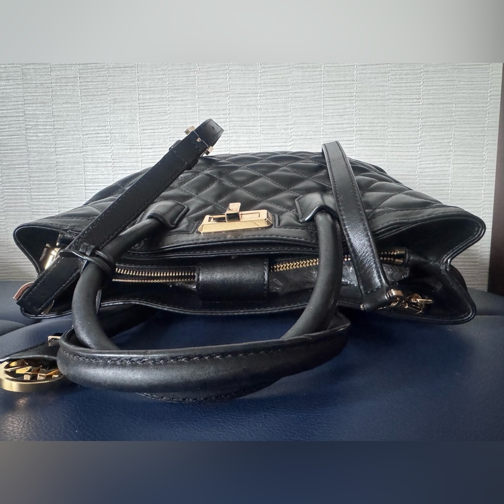 Michael Kors Black Quilted Leather Satchel Tote Bag - Picture 12 of 13